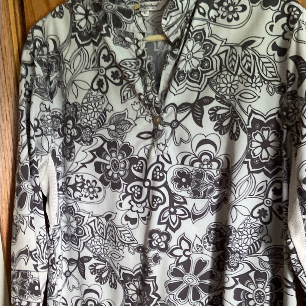 Solumbra Floral Black and Gray 2 button Dress Swim Cover Up